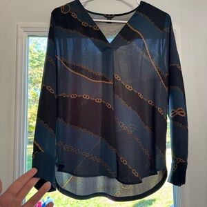 Ann Taylor Black and Gold Chain Print Blouse
